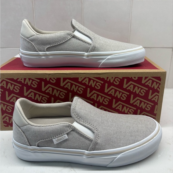 Vans Shoes - Vans Slip-On Canvas Sneakers in Light Gray and White